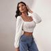 Voya Women's Spring And Summer New Items In Stock, Casual Waist Collection, Ultra Short Style, Pleated Long Sleeved Women's T-shirt Top_ecoleips.com