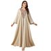 Women's Clothing Elegant Muslim Sequin Luxury Embroidered Abaya Dress With Beaded Details – Elegant Muslim Long Sleeve Maxi Dress (Apricot/Yellow)_ecoleips.com
