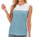 Women's Clothing Women's Sleeveless Tank Top Color Block Round Neck Summer Casual Basic Vest_ecoleips.com