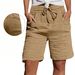 Summer High-Waisted Women's Cotton Shorts with Drawstring And Pockets European American Style Five-Point Shorts_ecoleips.com