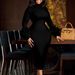 K Half High Collar Temperament Slim Fit Elegant Long Sleeved Three-dimensional Flower Dress_ecoleips.com