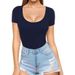 Women's Clothing Sexy Low Round Neck Short Sleeve Slim Fit T Shirt Waist Top T Shirt_ecoleips.com