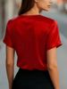 Summer Commuter Satin Asymmetrical V-Neck Short Sleeve Shirt Women_ecoleips.com