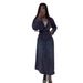 Women's Double Breasted Denim A-Line Dress - Casual Long Sleeve Mid Waist Maxi Dress With Notched Collar_ecoleips.com