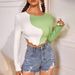 Voya New Women's Clothing Spot Splicing Color Blocking Slim Fit Short Sleeved T-shirt Fashionable Versatile Top_ecoleips.com