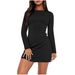 Women's Slim Fit Bodycon Short Dress Round Neck Long Sleeve Sexy European And American Style Spring Autumn_ecoleips.com