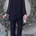 Elegant Plus Size Women's Evening Pantsuit Set With Embellished Rhinestones - Flowy Chiffon Wide Leg Trousers & Bell Sleeve Blouse_ecoleips.com