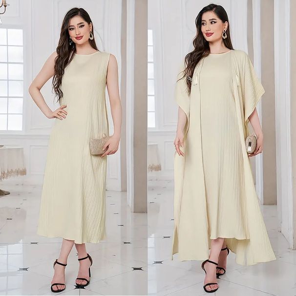 Women's Clothing Women's Muslim Dress Bottoming Vest Skirt + Bat Sleeve Loose Cardigan Robe Suit_ecoleips.com