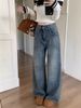 Blue Retro Wide-Leg Jeans For Women Spring High-Waisted Loose Versatile Draped Straight-Leg Floor-Length Pants_ecoleips.com