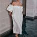 Women's clothing one-shoulder sexy puff sleeve solid color lace holiday beach dress_ecoleips.com