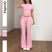 Diyun Sports Hot Girl Style Solid Color Short Sleeve Wide Leg Pants Two-Piece Set Women's Clothing 2025 Spring Summer_ecoleips.com