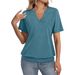 2026 Women Stylish Banded Hem V Neck Short Sleeve Casual Tops_ecoleips.com