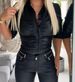 Women's Faux Leather Button Front Shirt With Ruched Lapel Collar Stylish And Comfortable Long Sleeve Top_ecoleips.com