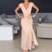 Women's Clothing Elegant V Neck Sleeveless Slit Hollow Waist Slim Dress Evening Dress_ecoleips.com