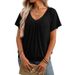Women's V-Neck Ruffle Short Sleeve T-Shirt Soft Cotton Relaxed Fit Casual Blouse Summer Top_ecoleips.com