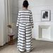 "Plus Size Striped Tie-Front Top & Wide Leg Pants Set – Casual Two-Piece Outfit (Black, XL-4XL)"_ecoleips.com