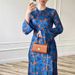 Muslim Dress Women Elegant Blue Floral Print A-Line Dress – Slim Fit Princess Style Long Dress With Round Neck & Waist Definition_ecoleips.com