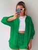 Women's Clothing Two Piece Suit Wrinkled Lapel Long Sleeved Shirt High Waist Drawstring Shorts_ecoleips.com