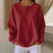Spot Goods Women's Fashionable Round Neck Waffle Knit Pullover Top Solid Color Loose Fit Autumn/Winter New_ecoleips.com