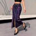 Women's Clothing Supply Of Fashionable High Waist Elastic Slit Mid Length Skirt Creative Texture Tie Dye Denim Skirt_ecoleips.com