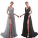 Women's Clothing Celebrity Temperament Sequins Slit Sexy V Neck Backless Evening Dress Long Skirt_ecoleips.com