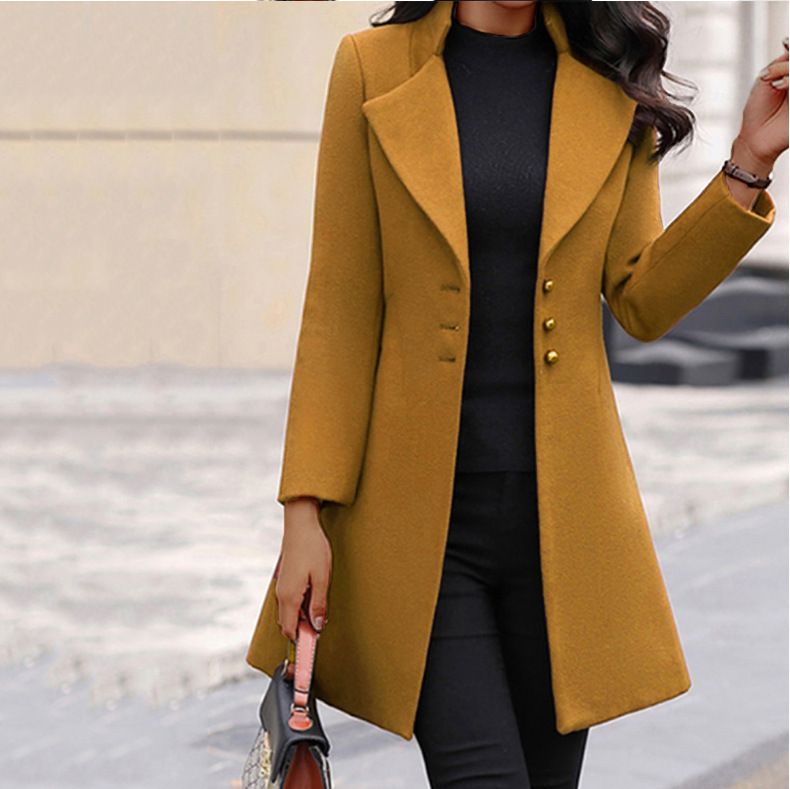 Autumn And Winter Women's Coats Slim-fitting Mid-length Woolen Coats_ecoleips.com