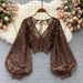 Slimming Short Crochet Lace Top for Women Backless Lace up Korean Fashion Chic And Versatile New Autumn Style See through_ecoleips.com